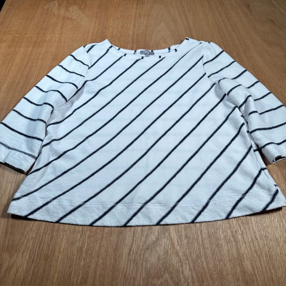 Habitat Striped Top Women Large White Black Nautical Textured 3/4 Sleeve